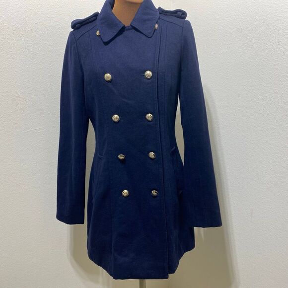 Tommy Hilfiger Women's Fitted Wool Blend Military Coat Midnight Blue SIZE 6 - Picture 1 of 12